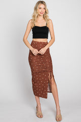 Brown Ditsy Floral Ruched Side Slit Skirt