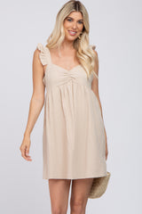 Beige Flutter Sleeve Mini Dress