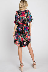 Black Floral Short Sleeve Dress