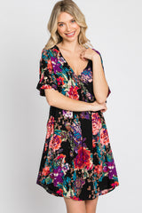 Black Floral Short Sleeve Dress