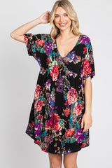 Black Floral Short Sleeve Dress