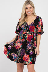 Black Floral Short Sleeve Maternity Dress