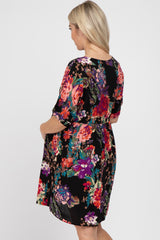 Black Floral Short Sleeve Maternity Dress