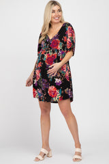 Black Floral Short Sleeve Maternity Dress