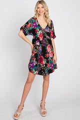 Black Floral Short Sleeve Maternity Dress