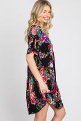 Black Floral Short Sleeve Dress