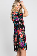 Black Floral Short Sleeve Dress