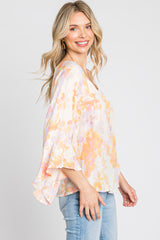 Lavender Watercolor Floral Square Neck Bell Sleeve Top