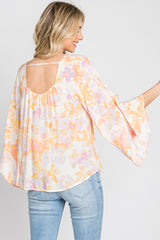 Lavender Watercolor Floral Square Neck Bell Sleeve Top