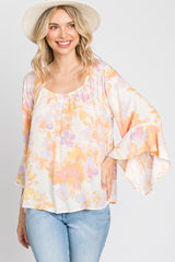 Lavender Watercolor Floral Square Neck Bell Sleeve Top