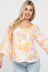 Lavender Watercolor Floral Square Neck Maternity Bell Sleeve Top