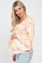 Lavender Watercolor Floral Square Neck Maternity Bell Sleeve Top