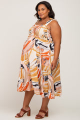 Multi-Colored Brush Stroke Printed Tie Strap Smocked Maternity Plus Midi Dress