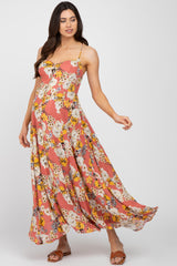 Rust Floral Button Down Maternity Maxi Dress