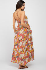 Rust Floral Button Down Maternity Maxi Dress