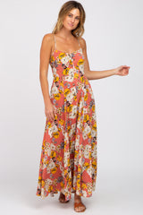 Rust Floral Button Down Maternity Maxi Dress