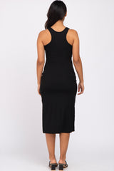 Black Sleeveless Ribbed Maternity Midi Dress