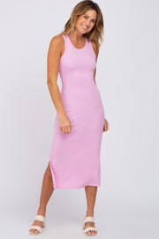 Pink Sleeveless Ribbed Midi Dress