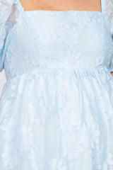 Light Blue Textured Floral Puff Sleeve Maternity Dress