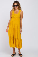 Yellow Ruched Tiered Maternity Midi Dress