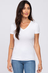 White V-Neck Short Sleeve Top