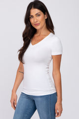 White V-Neck Short Sleeve Top