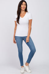 White V-Neck Short Sleeve Top