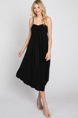 Black Maternity Smocked Midi Dress