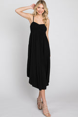 Black Maternity Smocked Midi Dress