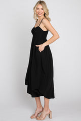 Black Maternity Smocked Midi Dress