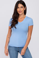 Light Blue V-Neck Short Sleeve Maternity Top