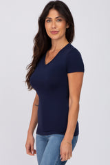 Navy Blue V-Neck Short Sleeve Top