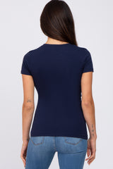 Navy Blue V-Neck Short Sleeve Top