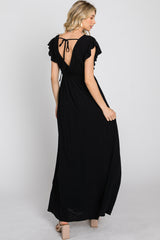 Black Wrap Front Ruffle Sleeve Maxi Dress