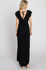 Black Wrap Front Ruffle Sleeve Maxi Dress