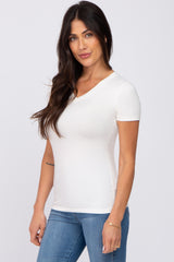 Ivory V-Neck Short Sleeve Top