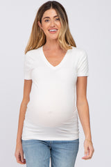 Ivory V-Neck Short Sleeve Maternity Top