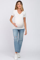 Ivory V-Neck Short Sleeve Maternity Top