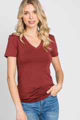 Rust V-Neck Short Sleeve Top