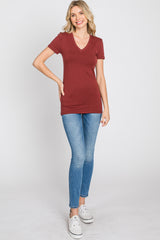 Rust V-Neck Short Sleeve Top