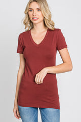 Rust V-Neck Short Sleeve Top