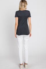 Charcoal V-Neck Short Sleeve Top