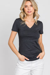 Charcoal V-Neck Short Sleeve Top