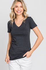 Charcoal V-Neck Short Sleeve Top