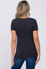 Charcoal V-Neck Short Sleeve Maternity Top