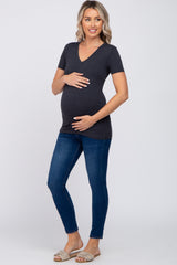 Charcoal V-Neck Short Sleeve Maternity Top