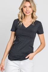 Charcoal V-Neck Short Sleeve Top