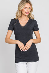 Charcoal V-Neck Short Sleeve Top