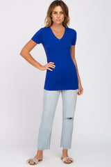 Royal Blue V-Neck Short Sleeve Top