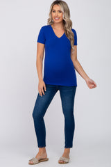 Royal Blue V-Neck Short Sleeve Maternity Top